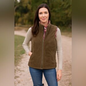 White Sierra Brown Corduroy Vest | Pink Plaid Lined Outdoor Layer | Size L